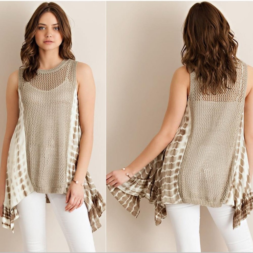 Entro Cream / peach Asymmetrical Tunic Tank Top